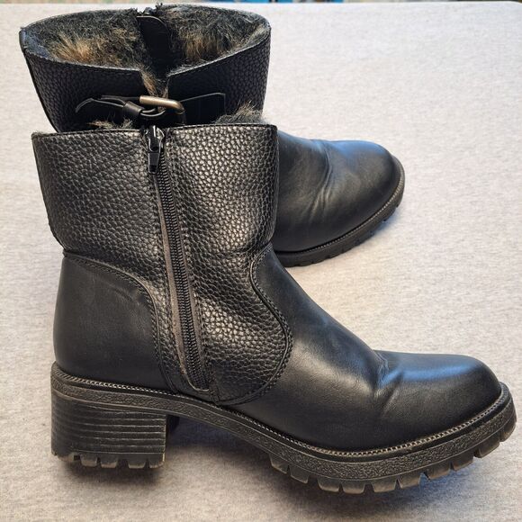 JUST FAB ANKLE BOOTS WOMENS SIZE 9 BLACK FAUX FUR LINED CHUNKY SOLE BIKER COMFY - Picture 4 of 10